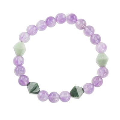 Jade and amethyst beaded stretch bracelet, 'Fields of Lavender' - Jade and Amethyst Beaded Stretch Bracelet from Guatemala