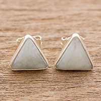 Pendientes de jade, 'Triangle Allure' - Pendientes de triángulo de jade y plata de ley