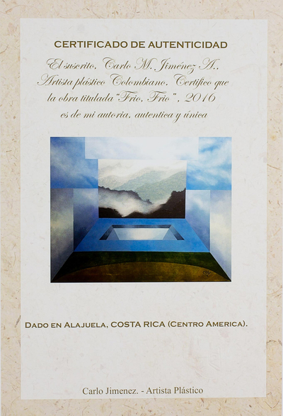 'Cold, Cold' (2016) - Cuadro de paisaje de montaña de temática geométrica costarricense