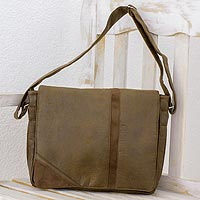 Faux leather messenger bag, 'Coffee Traveler' - Faux Leather Messenger Bag in Coffee from Costa Rica