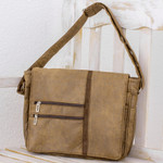 Faux leather messenger bag, 'Voyage to Foreign Lands' - Faux Leather Messenger Bag in Sepia from Costa Rica