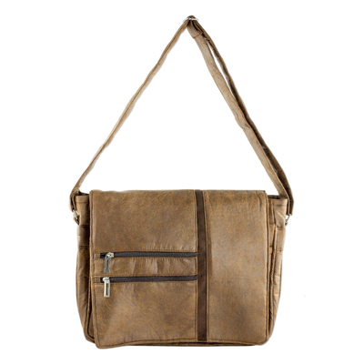 Faux Leather Messenger Bag in Sepia from Costa Rica