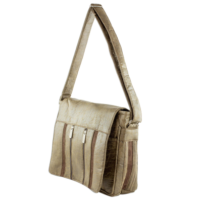 Faux leather messenger bag, 'Elegant Combination' - Handcrafted Brown Faux Leather Messenger Bag from Costa Rica