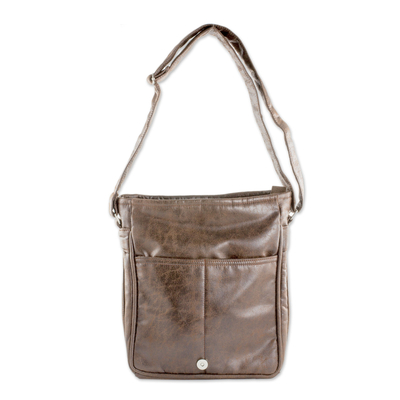 Faux leather messenger bag, 'Tica Exploration' - Faux Leather Messenger Bag in Mahogany from Costa Rica