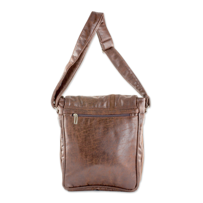Faux leather messenger bag, 'Tica Exploration' - Faux Leather Messenger Bag in Mahogany from Costa Rica