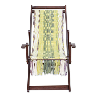 Recycled cotton blend hammock chair, 'Paradise Fields' - Adjustable Wood Frame Recycled Cotton Blend Hammock Chair