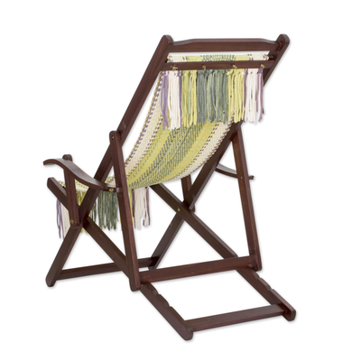 Recycled cotton blend hammock chair, 'Paradise Fields' - Adjustable Wood Frame Recycled Cotton Blend Hammock Chair