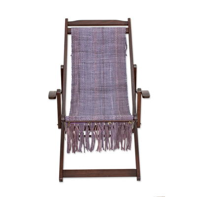 Recycled cotton blend hammock chair, 'Oceanside' - Adjustable Frame Purple Recycled Cotton Blend Hammock Chair
