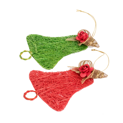 Natural fiber ornaments, 'Joyous Bells' (set of 4) - Handcrafted Natural Fiber Bell Holiday Ornaments (Set of 4)