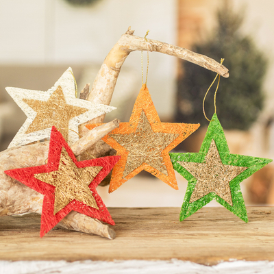 Adornos navideños de fibra natural (juego de 4) - Adornos navideños hechos a mano con estrellas de fibra natural (juego de 4)