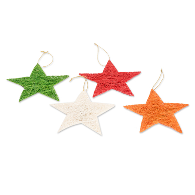 Naturfaser-Weihnachtsschmuck, (4er-Set) - Handgefertigte Stern-Weihnachtsornamente aus Naturfasern (4er-Set)