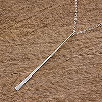 Sterling silver pendant necklace, 'Linear Modern' - Handcrafted Sterling Silver Modern Bar Pendant Necklace