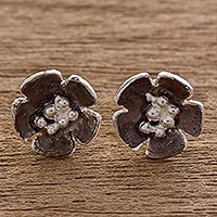 Sterling silver stud earrings, 'Floret'