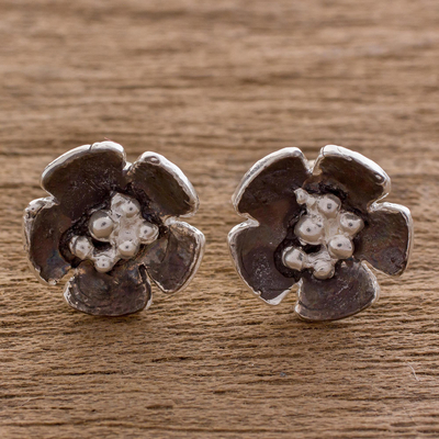 Sterling silver stud earrings, 'Floret' - Handcrafted Sterling Silver Flower Stud Earrings