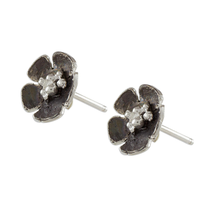 Sterling silver stud earrings, 'Floret' - Handcrafted Sterling Silver Flower Stud Earrings