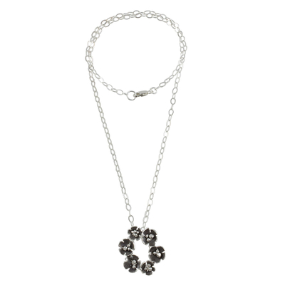 Collar colgante de plata esterlina - Collar con colgante de corona de flores hecho a mano en plata de ley