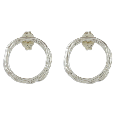 Sterling silver drop earrings, 'Love Nest' - Handcrafted Sterling Silver Circle Wreath Drop Earrings