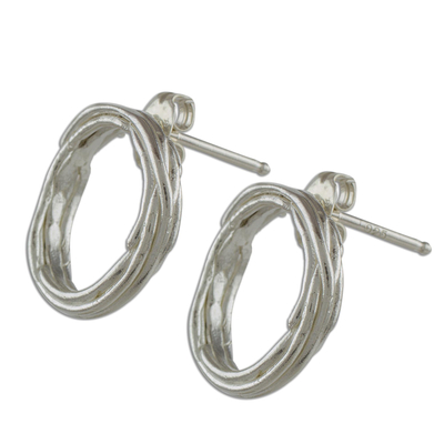 Sterling silver drop earrings, 'Love Nest' - Handcrafted Sterling Silver Circle Wreath Drop Earrings