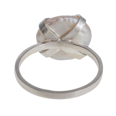 Cultured coin pearl solitaire ring, 'Decadent' - Handcrafted Sterling Silver Cultured Pearl Solitaire Ring