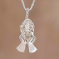 Sterling silver pendant necklace, 'Pre-Hispanic Frog'