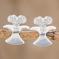 Sterling silver button earrings, 'Eagle in Flight' - Handcrafted Sterling Silver Eagle Button Earrings