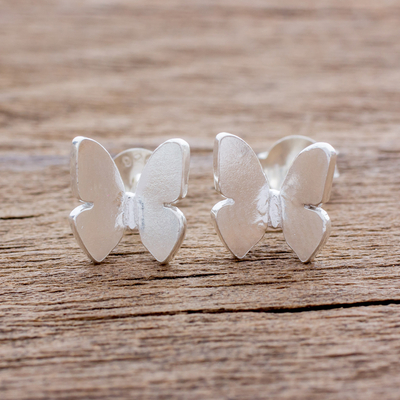 Knopfohrringe aus Sterlingsilber - Handgefertigte Schmetterlingsknopf-Ohrringe aus Sterlingsilber
