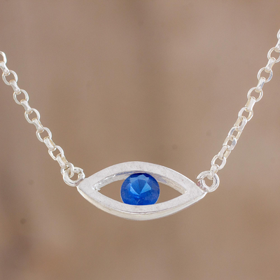 Sterling silver pendant necklace, 'Beautiful Baby Blues' - Handcrafted Sterling Silver Blue Eye Pendant Necklace
