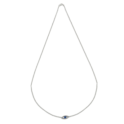 Halskette mit Anhänger aus Sterlingsilber - Handgefertigte Halskette mit blauem Auge aus Sterlingsilber