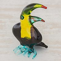 Blown glass figurine, 'Toucan Song' - Handcrafted Colorful Toucan Blown Glass Figurine