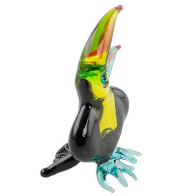 Figura de vidrio soplado, 'Toucan Song' - Figura de vidrio soplado de tucán colorida hecha a mano