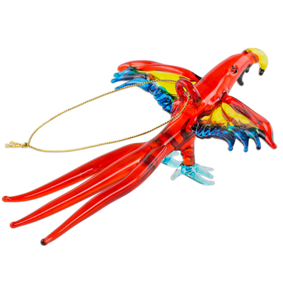 Blown glass figurine, 'Red Macaw' - Handcrafted Red Macaw Blown Glass Figurine