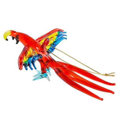 Blown glass figurine, 'Red Macaw' - Handcrafted Red Macaw Blown Glass Figurine