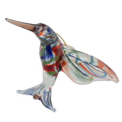 Handcrafted Colorful Hummingbird Blown Glass Figurine