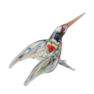 Figur aus geblasenem Glas - Handgefertigte bunte Kolibri-Figur aus geblasenem Glas