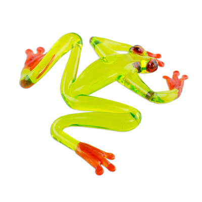 Art glass figurine, 'Red-Eyed Tree Frog' - Handcrafted Red-Eyed Green Tree Frog Art Glass Figurine