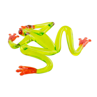 Kunstglasfigur, 'Rotäugiger Laubfrosch'. - Handgefertigte rot-äugige grüne Baum-Frosch-Kunst-Glasfigur