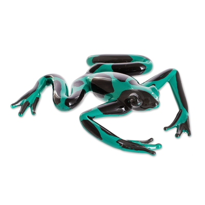 Kunstglasfigur - Handgefertigte grüne und schwarze Pfeilfrosch-Kunstglasfigur