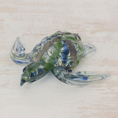 Art glass figurine, Marine Turtle in Green