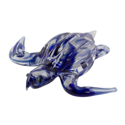 Handcrafted Blue Sea Turtle Art Glass Figurine
