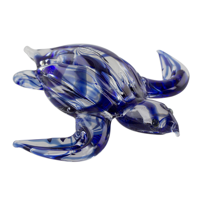 Kunstglasfigur - Handgefertigte blaue Meeresschildkröten-Kunstglasfigur