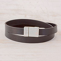 Men's leather wrap bracelet, 'Masterful' - Handcrafted Men's Black Leather Wrap Bracelet