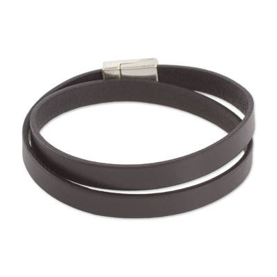 Men's leather wrap bracelet, 'Masterful' - Handcrafted Men's Black Leather Wrap Bracelet