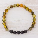 Men's agate stretch bracelet, 'Dragon Stone' - Men's Dragon Vein and Black Agate Bead Stretch Bracelet