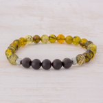 Men's agate stretch bracelet, 'Dragon Stone' - Men's Dragon Vein and Black Agate Bead Stretch Bracelet