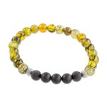 Men's agate stretch bracelet, 'Dragon Stone' - Men's Dragon Vein and Black Agate Bead Stretch Bracelet