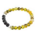 Men's agate stretch bracelet, 'Dragon Stone' - Men's Dragon Vein and Black Agate Bead Stretch Bracelet