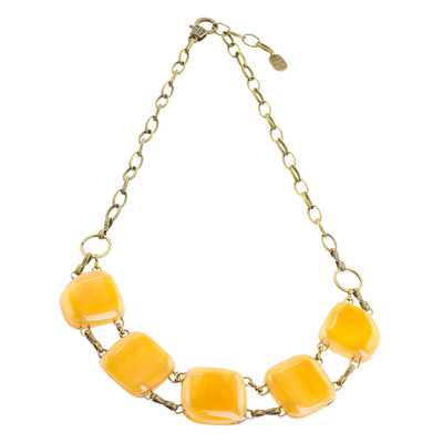 Glass pendant necklace, 'Gleaming Elegance in Orange' - Glass Link Pendant Necklace in Orange from Costa Rica