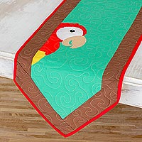 Quilted cotton blend table runner, 'Red Macaw' - Cotton Blend Macaw Table Runner from Costa Rica