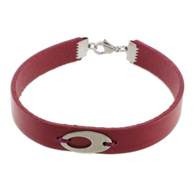Stainless Steel Ellipsis Burgundy Wristband Bracelet