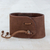 Leather wristband bracelet, 'Powerful' - Brown Leather Coconut Shell Pendant Wristband Bracelet (image 2b) thumbail
